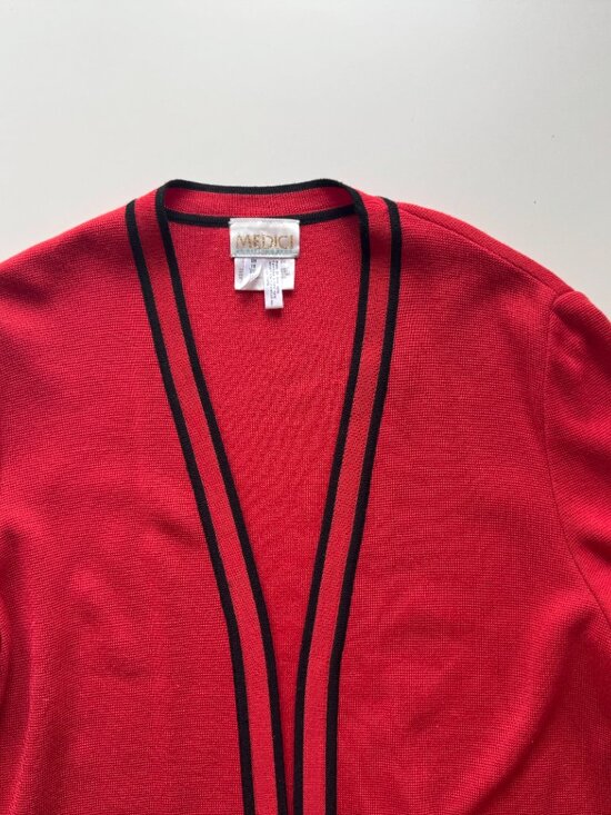 Vintage 00's MEDICI by Gill Harvey Red Acrylic Wool Knit Long Cardigan, Size 14 - Picture 7 of 13